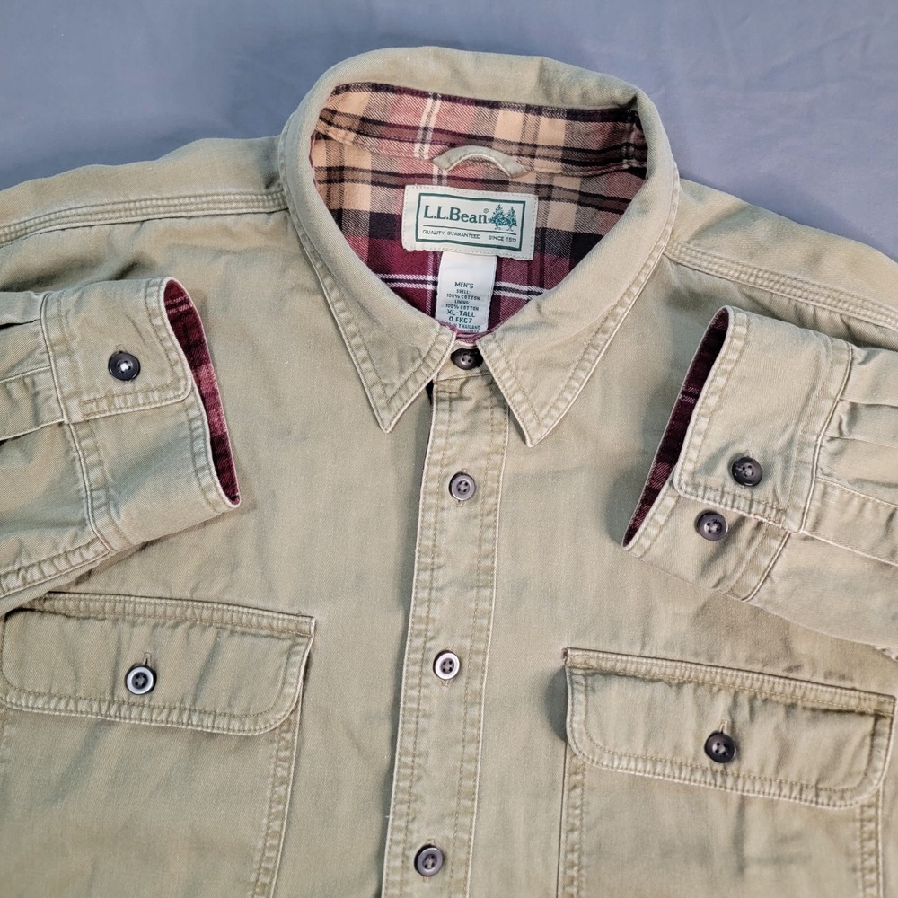Vintage L.L. Bean Hurricane Flannel Lined Shirt Men's XL Tall Beige Big and Tall
